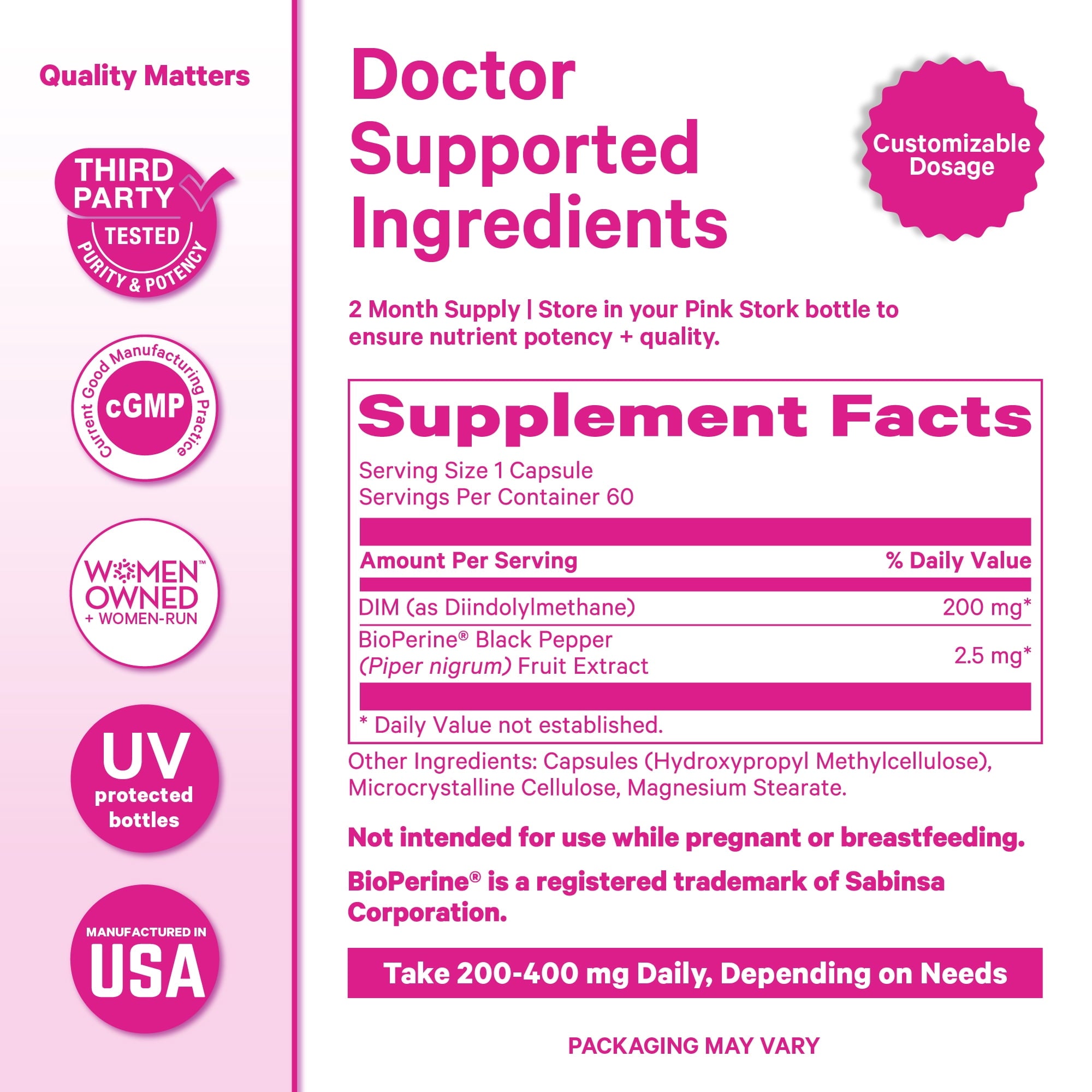 Pink Stork DIM Supplement for Women - 60 Count