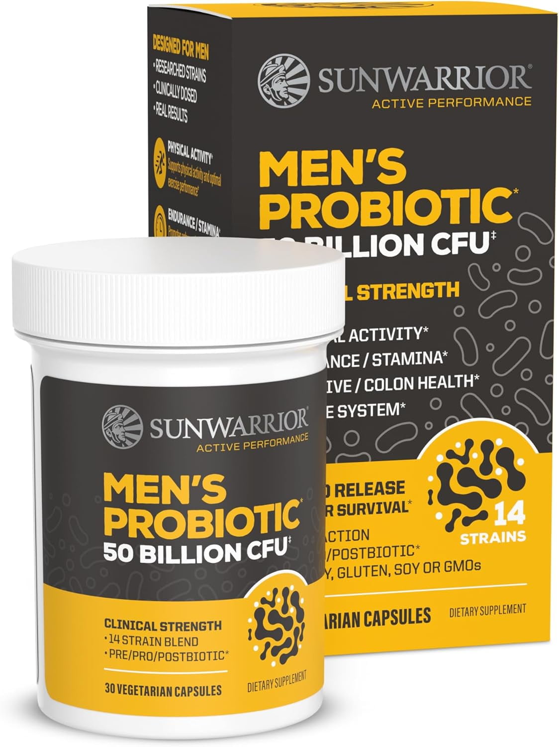 Sunwarrior Active Performance Men’s Probiotic Capsules for Gut Health, 50 Billion CFU, 30 Count