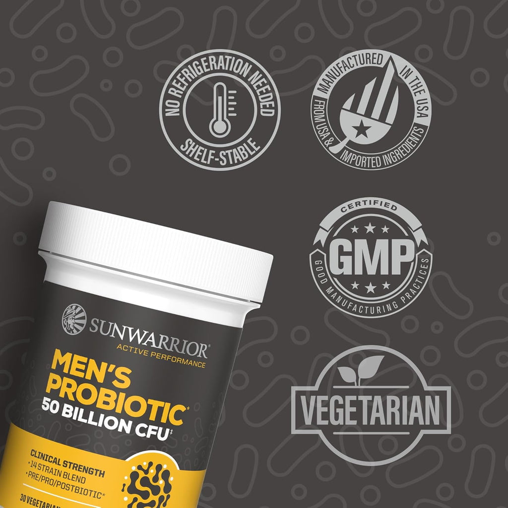 Sunwarrior Active Performance Men’s Probiotic Capsules for Gut Health, 50 Billion CFU, 30 Count