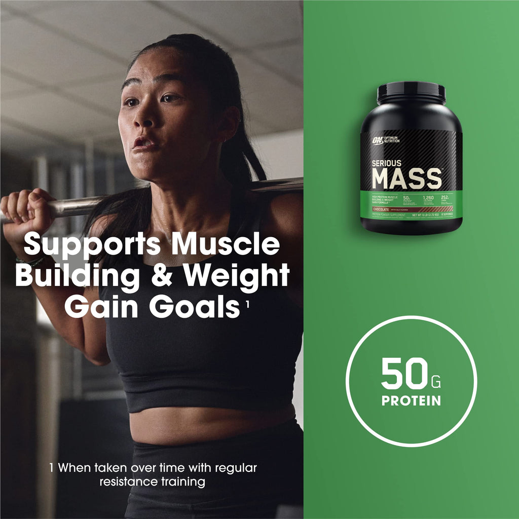 Optimum Nutrition Serious Mass Protein Powder, Banana, 50g Protein, 6 Lb