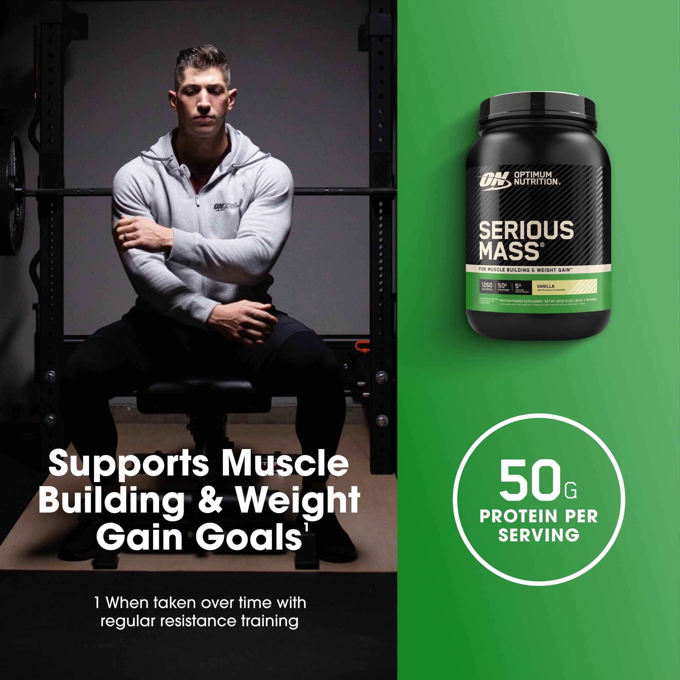 Optimum Nutrition Serious Mass Protein Powder, Banana, 50g Protein, 6 Lb
