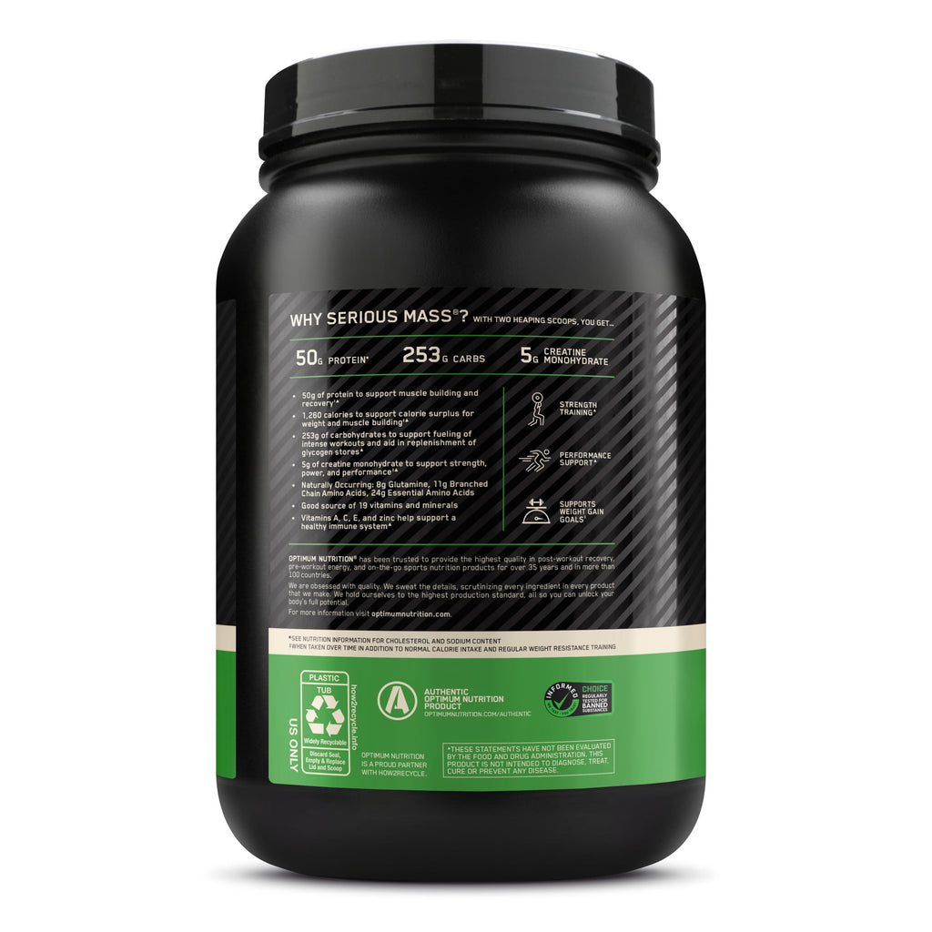 Optimum Nutrition Serious Mass Protein Powder, Banana, 50g Protein, 6 Lb