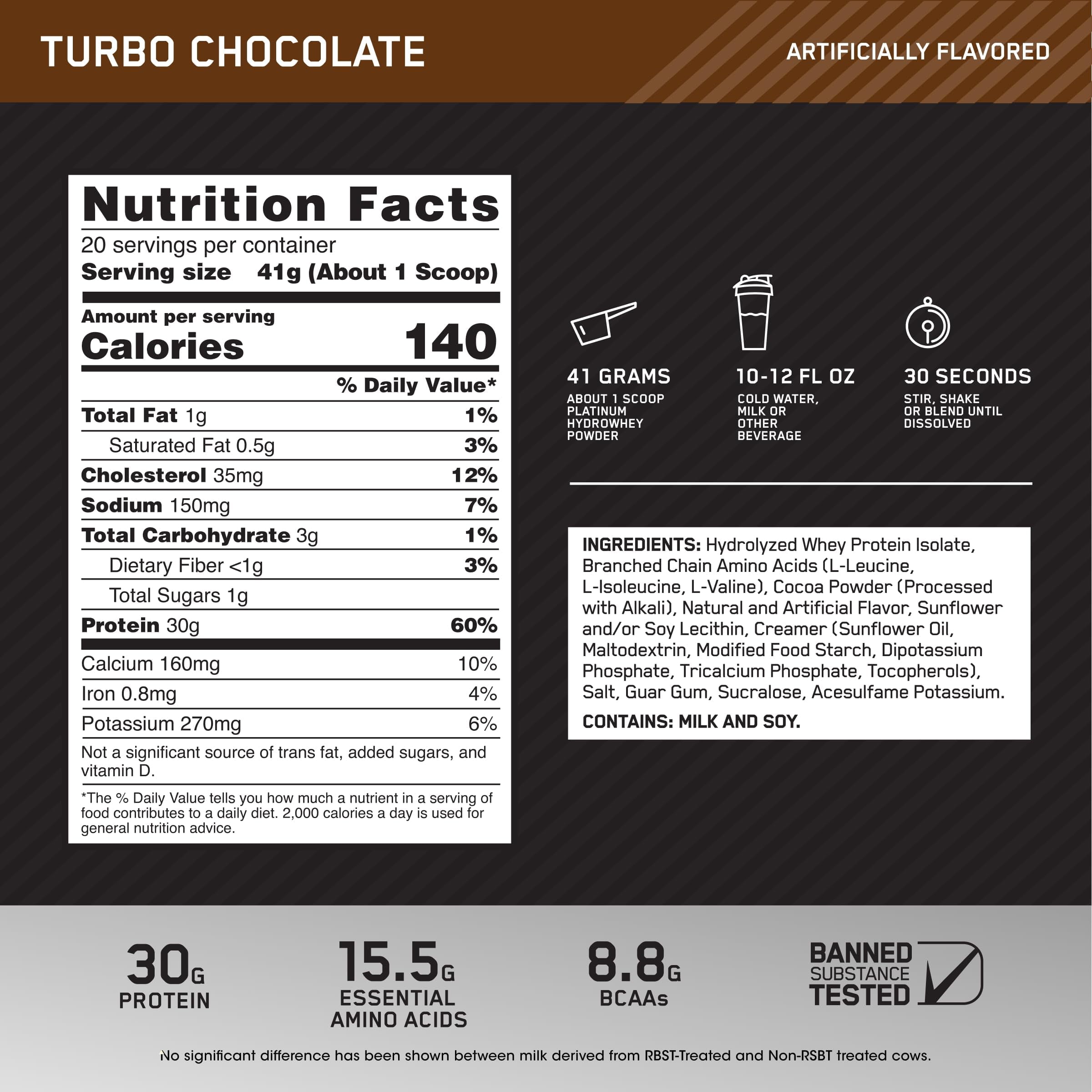 Optimum Nutrition Platinum Hydrowhey Protein Powder, Turbo Chocolate, 30g Protein, 1.8 Lb