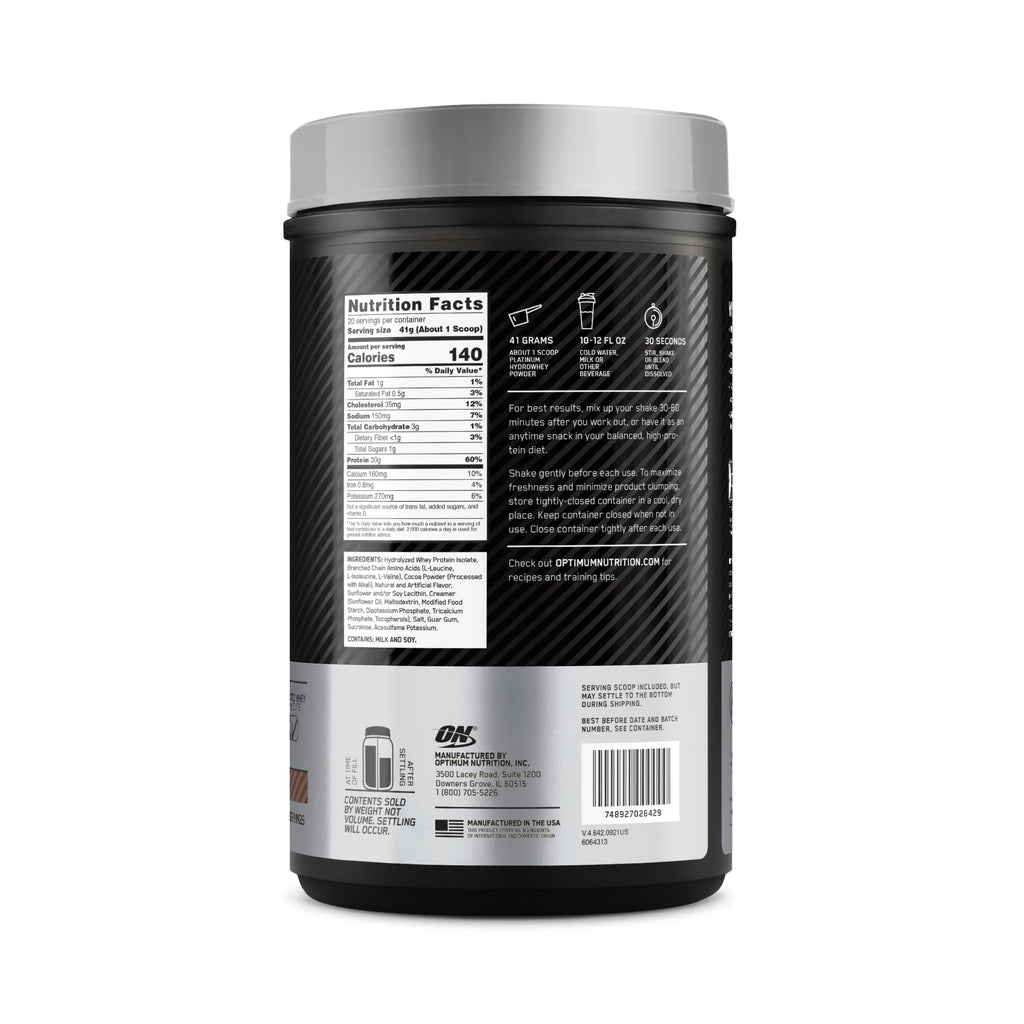 Optimum Nutrition Platinum Hydrowhey Protein Powder, Turbo Chocolate, 30g Protein, 1.8 Lb