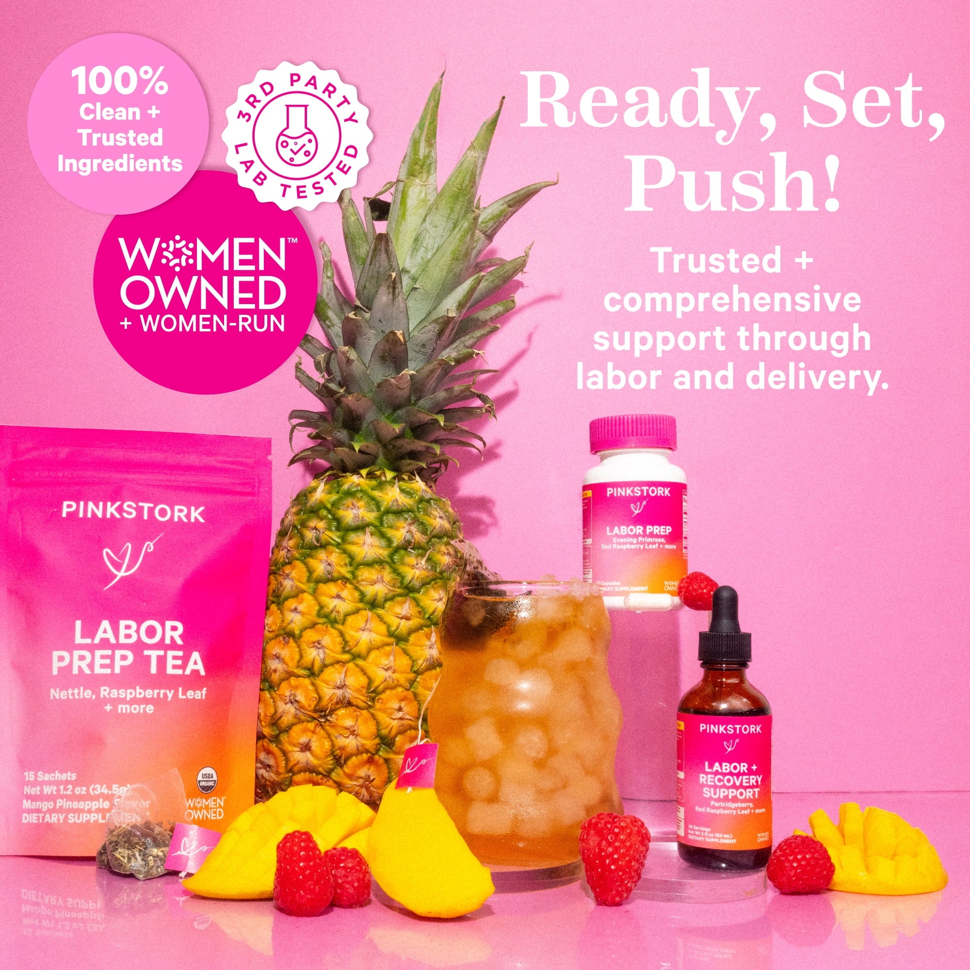 Pink Stork Labor Prep Supplement, Evening Primrose, Red Raspberry Leaf, Folate, Calcium, Pregnancy, 60 Capsules