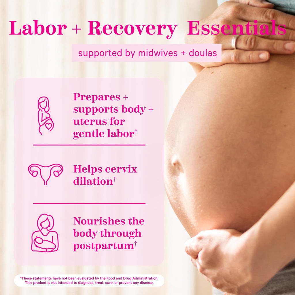 Pink Stork Labor Prep Supplement, Evening Primrose, Red Raspberry Leaf, Folate, Calcium, Pregnancy, 60 Capsules
