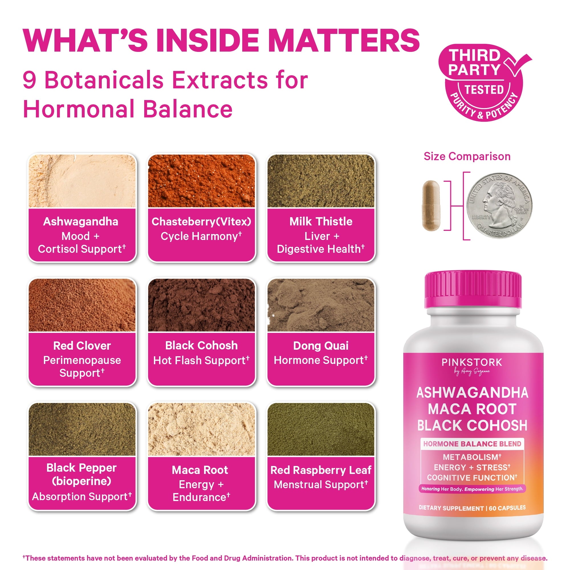 Pink Stork Ashwagandha, Maca Root, and Black Cohosh - Hormone Balance for Women, 60 Count