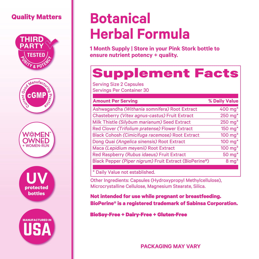 Pink Stork Ashwagandha, Maca Root, and Black Cohosh - Hormone Balance for Women, 60 Count