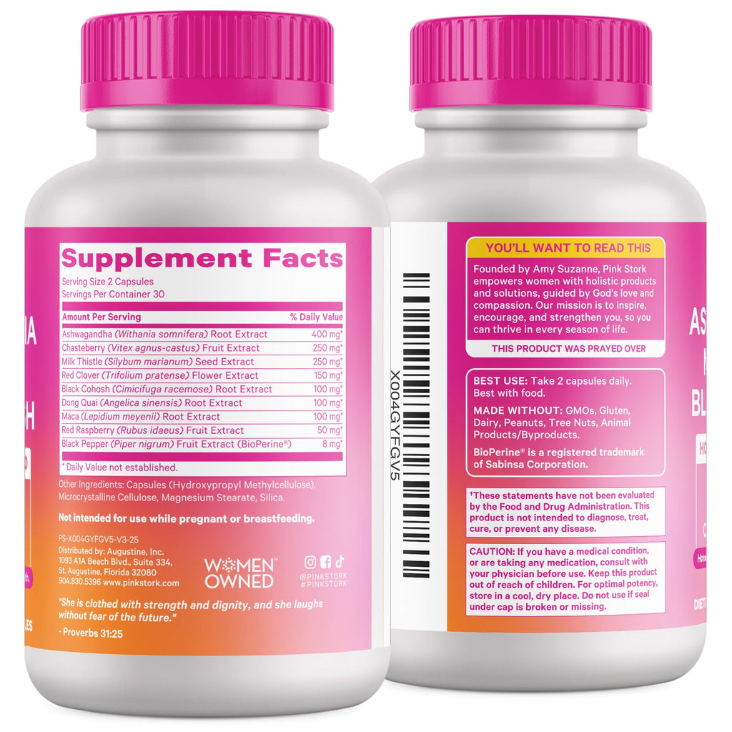 Pink Stork Ashwagandha, Maca Root, and Black Cohosh - Hormone Balance for Women, 60 Count