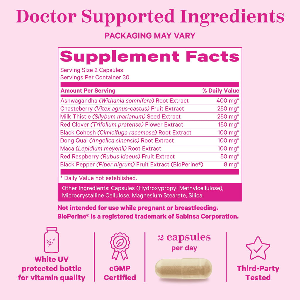 Pink Stork Ashwagandha, Maca Root, and Black Cohosh - Hormone Balance for Women, 60 Count