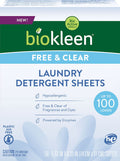 Biokleen Laundry Detergent Sheets - Free &amp; Clear From Fragrances and Dyes, Hypoallergenic Enzymatic Cleaning, 50 Sheets - 100 Loads