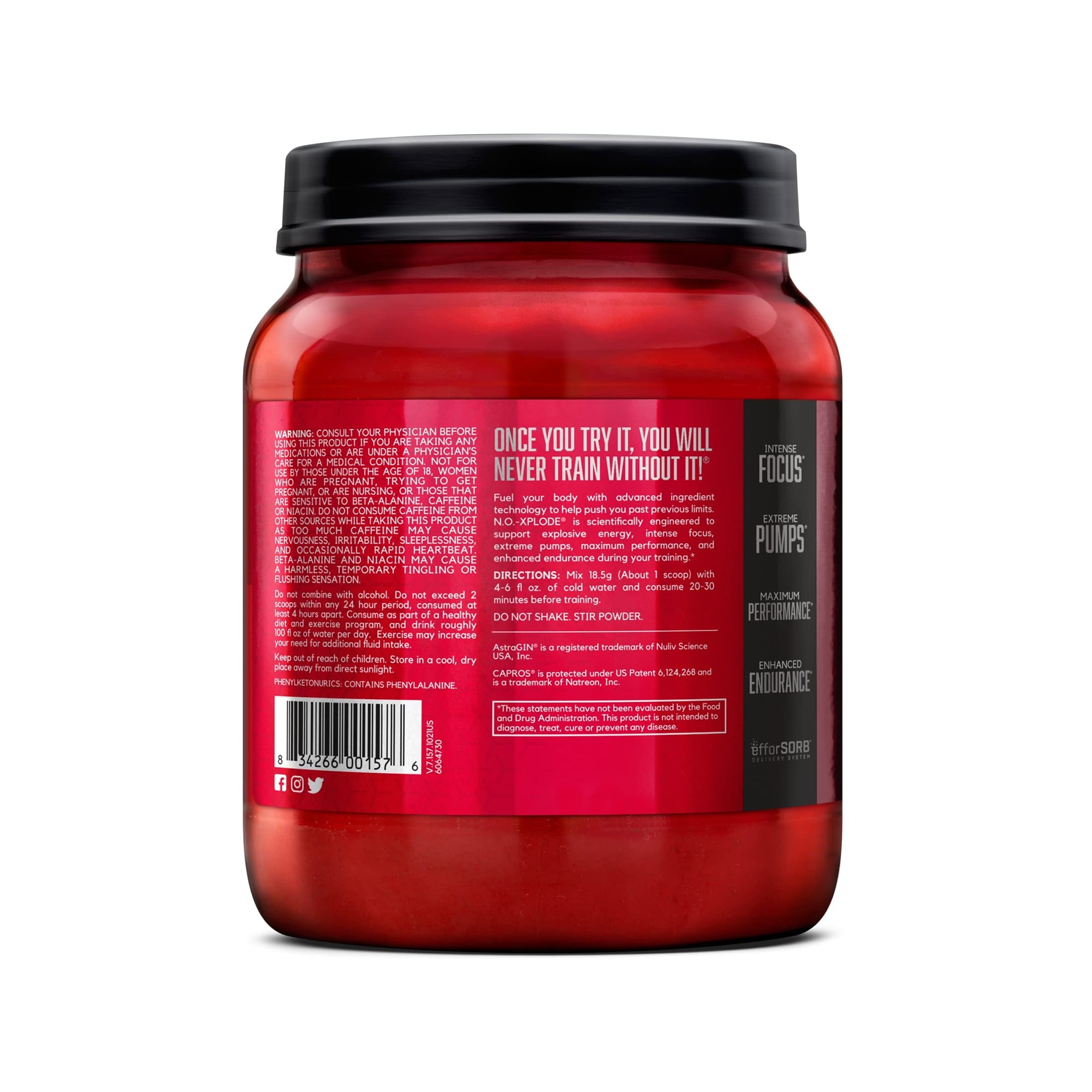 BSN N.O. Xplode Pre-Workout Supplement with Creatine, Beta-Alanine, and Energy, Watermelon, 60 Servings