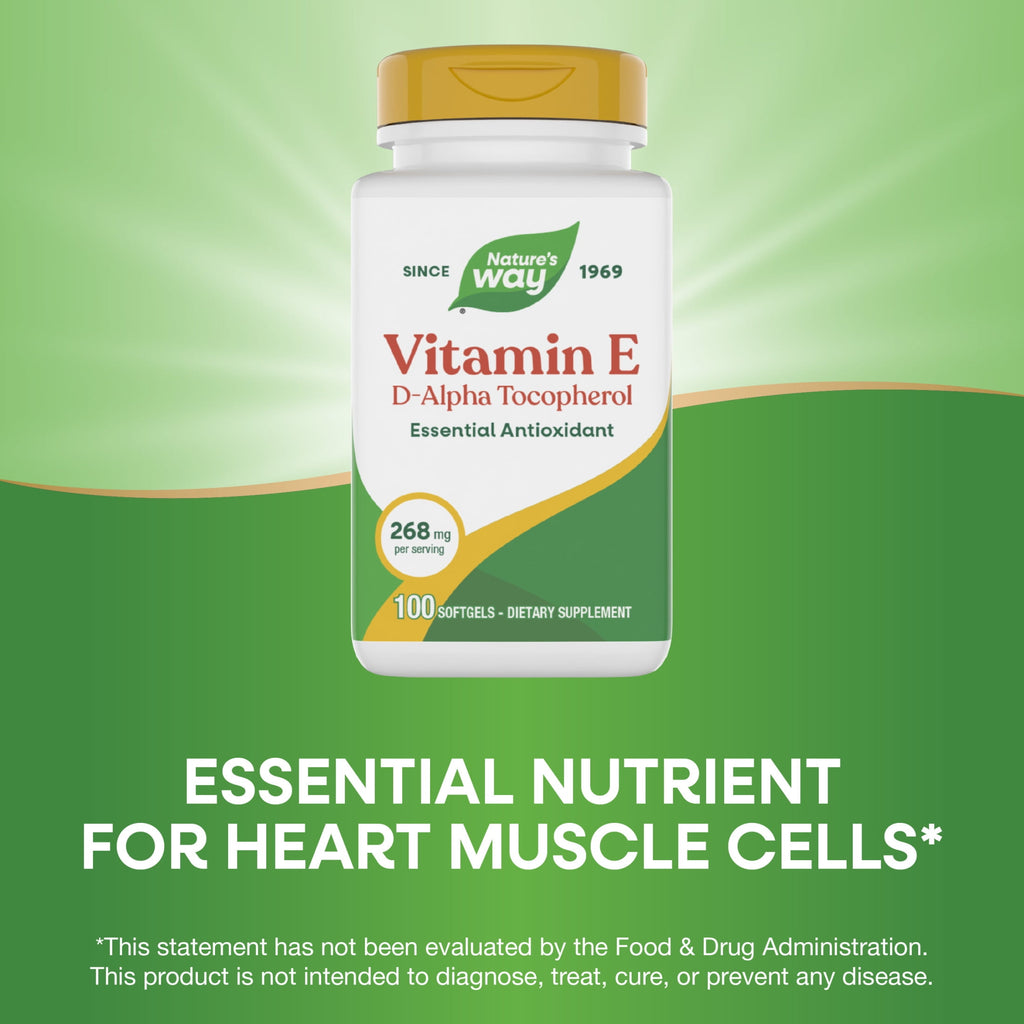 Nature's Way Vitamin E Softgels, D-Alpha Tocopherol, Essential Antioxidant, 268mg per Serving, 100ct