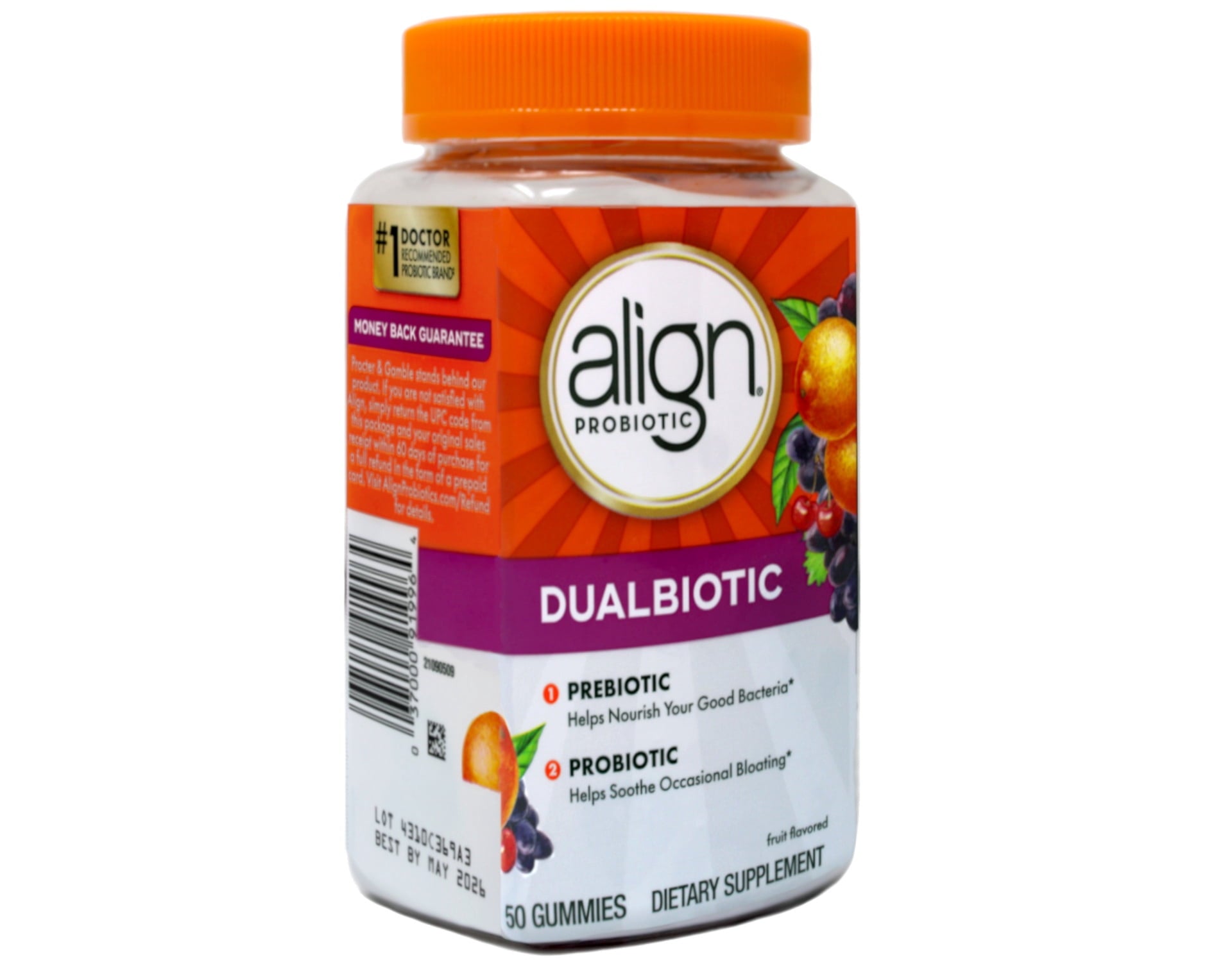 Align DualBiotic Prebiotic and Probiotic Gummies Dietary Supplement Fruit Flavored 50 Gummies