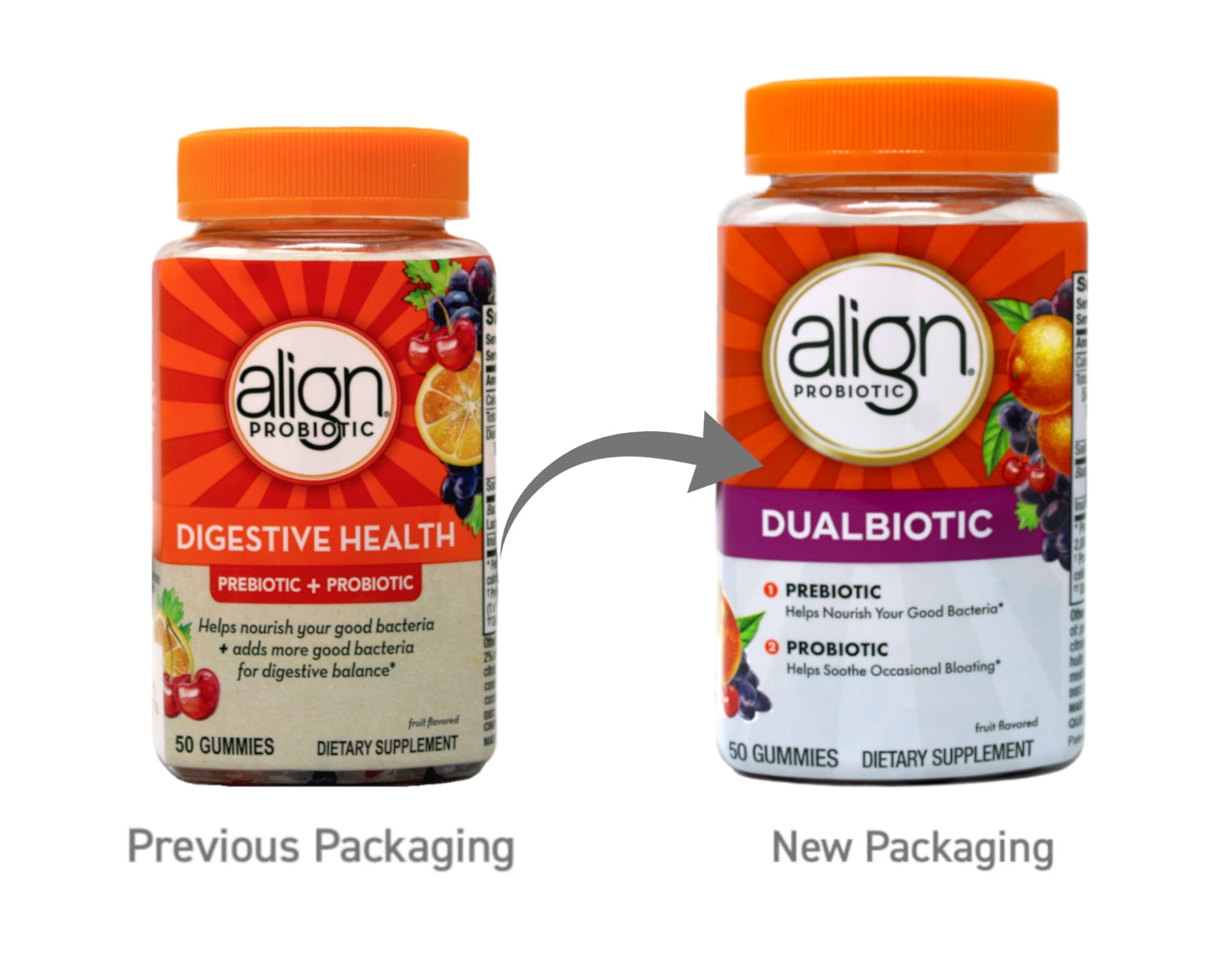 Align DualBiotic Prebiotic and Probiotic Gummies Dietary Supplement Fruit Flavored 50 Gummies
