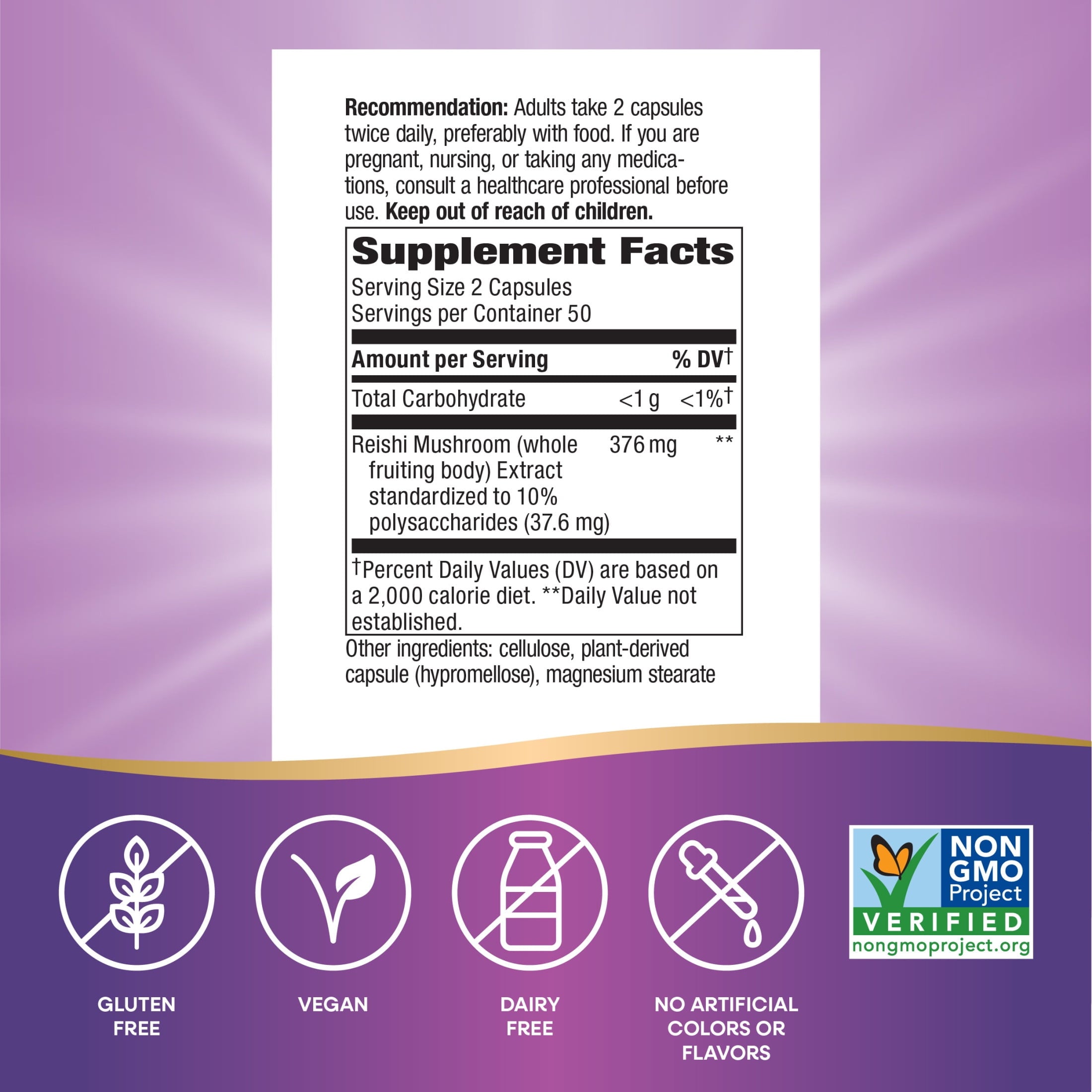 Nature’s Way Reishi Mushroom Premium Extract Capsules, Supports Immune Function*, Unisex, 100 Count