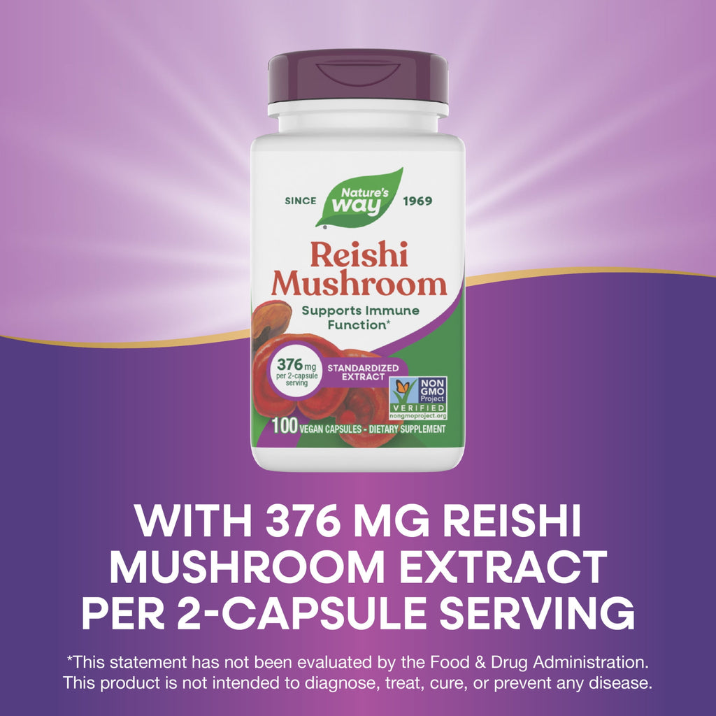 Nature’s Way Reishi Mushroom Premium Extract Capsules, Supports Immune Function*, Unisex, 100 Count