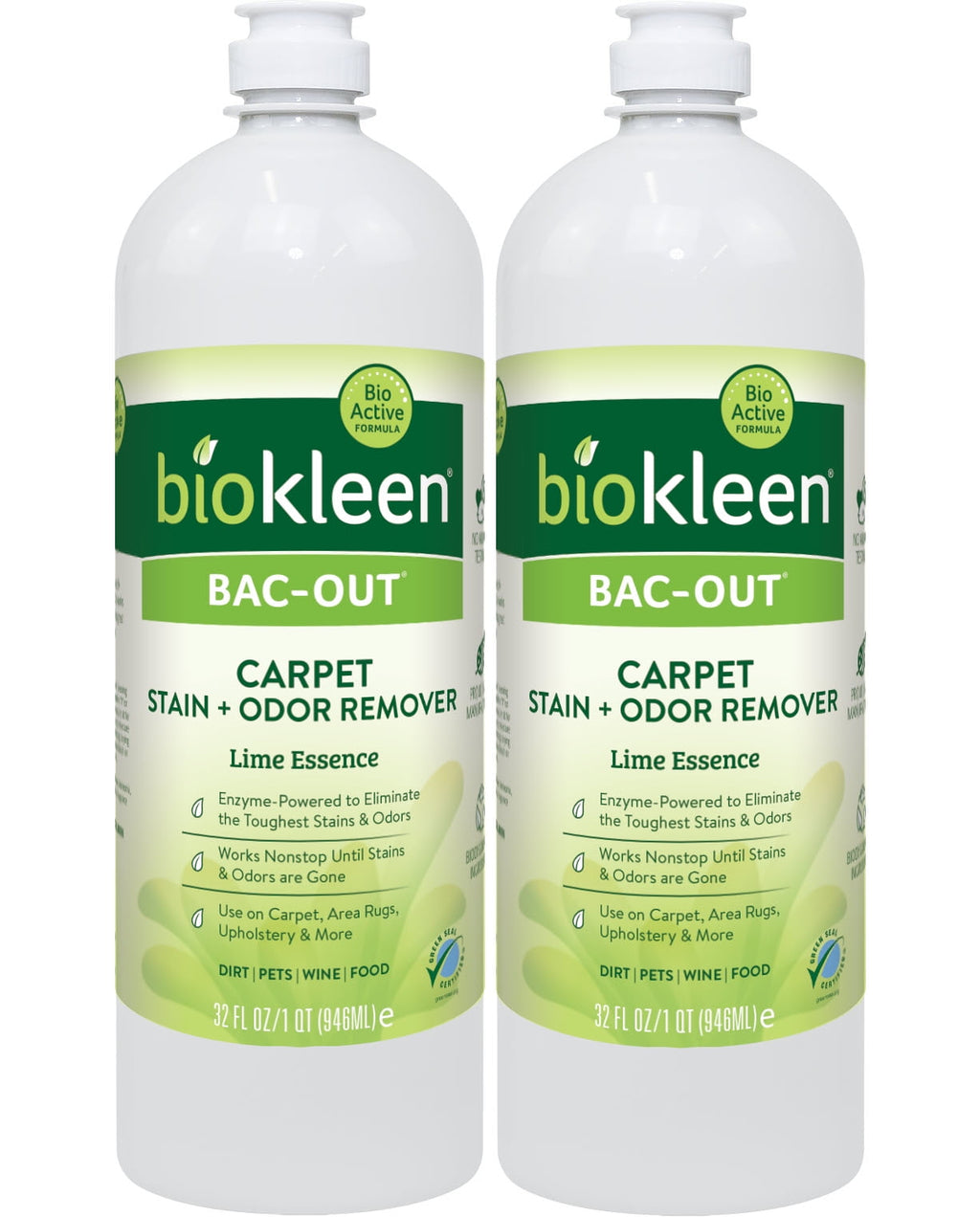 Biokleen Bac-Out Carpet &amp; Fabric Stain and Odor Remover with Enzymes - 2 Pack, 32 oz (64 oz)