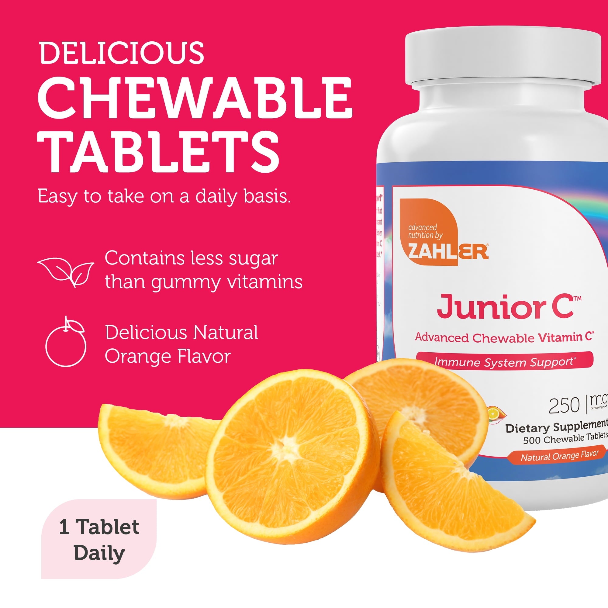 Zahler Junior C Advanced Chewable Vitamin C for Kids - Immune Support Kids Vitamins in Delicious Orange Flavor - Kosher Kids Vitamin C for Immunity - Vitamin C Chewable Antioxidant - (500 Count)