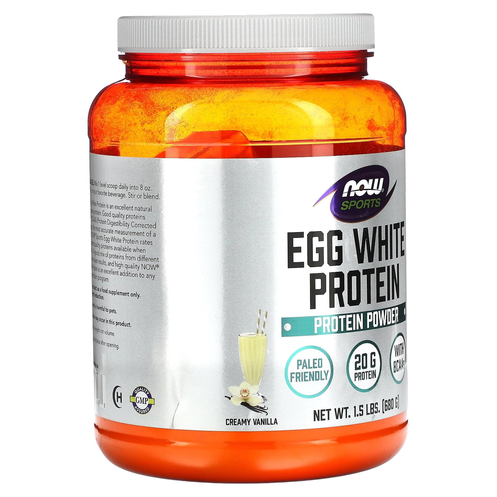 NOW Sports Eggwhite Protein Powder, Vanilla Crème, 20g Protein, 1.5 Lb