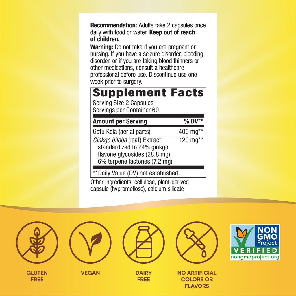 Nature's Way Ginkgo Premium Extract Capsules, Supports Memory &amp; Concentration*, Unisex, 120ct