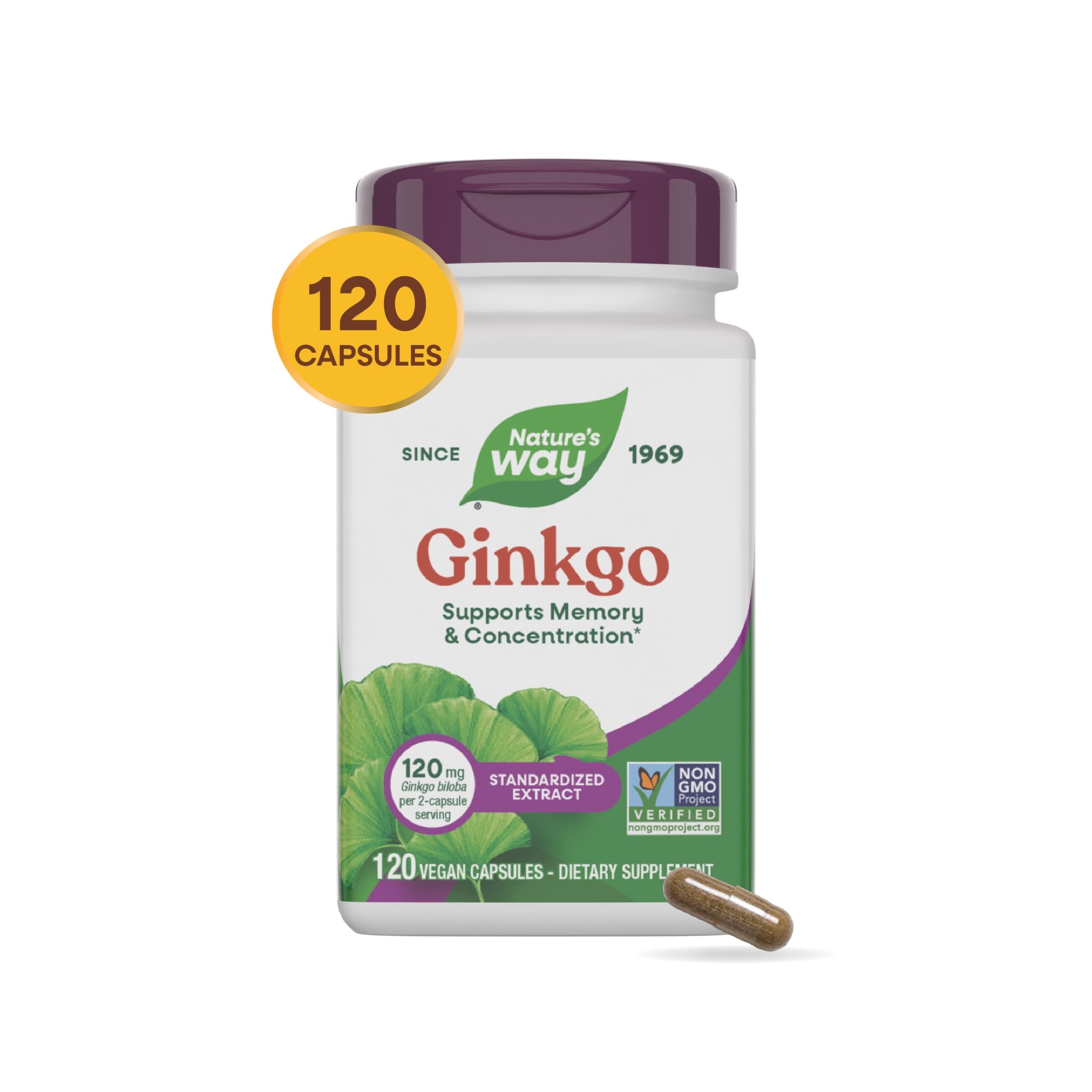 Nature's Way Ginkgo Premium Extract Capsules, Supports Memory &amp; Concentration*, Unisex, 120ct