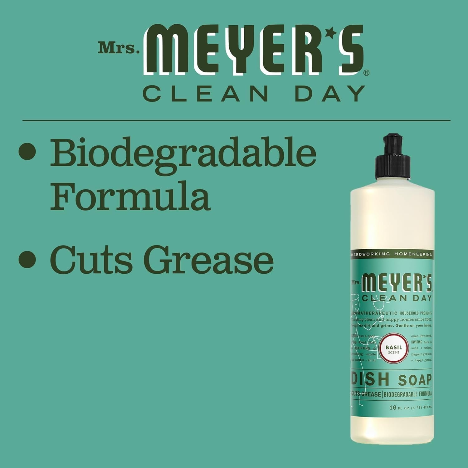 Mrs. Meyer’s Clean Day Variety, 2 Liquid Hand Soap 12.5 oz, 1 Liquid Dish Soap 16 fl oz (Basil)