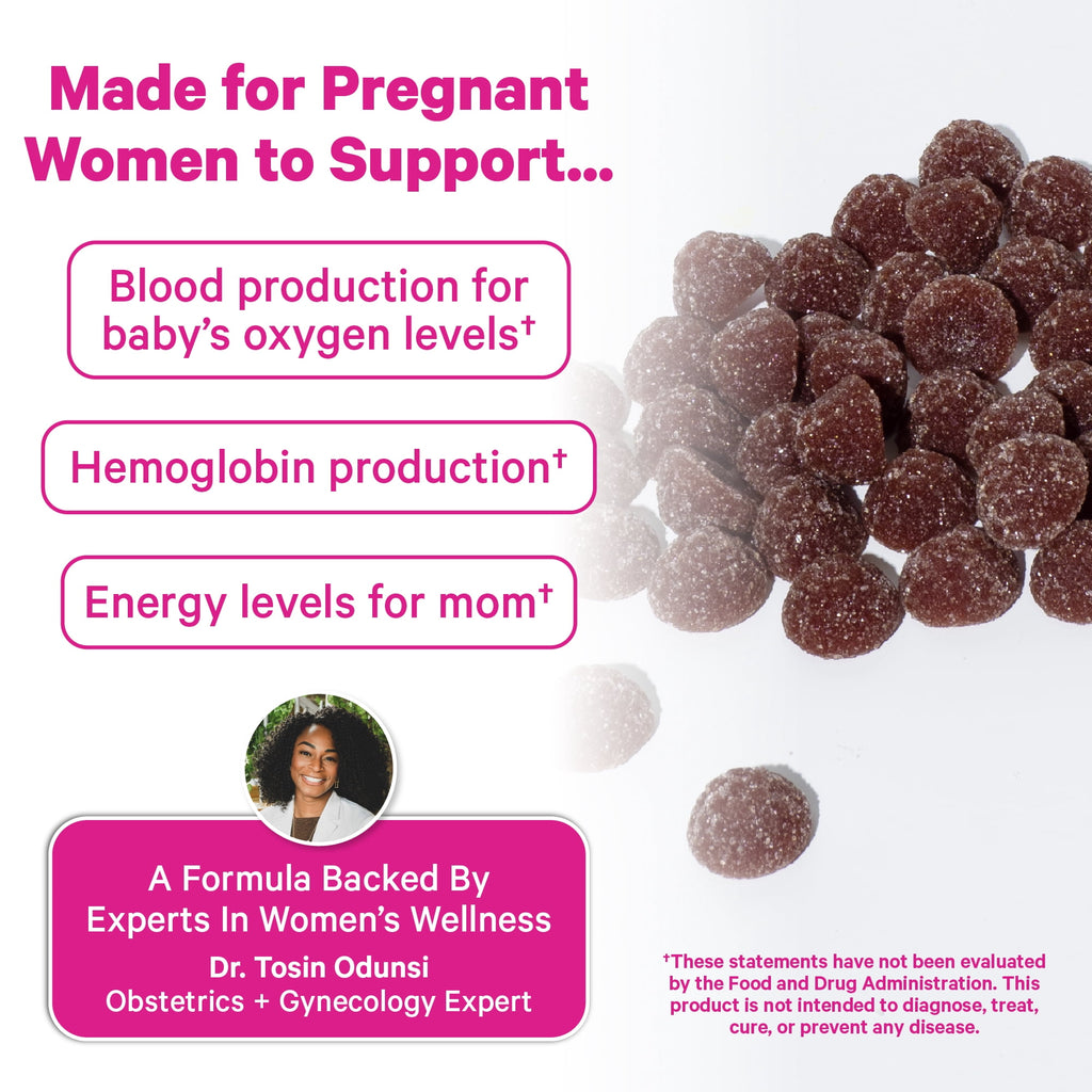Pink Stork Prenatal Iron Gummies with Vitamin C, Grape Flavor, 60 Count