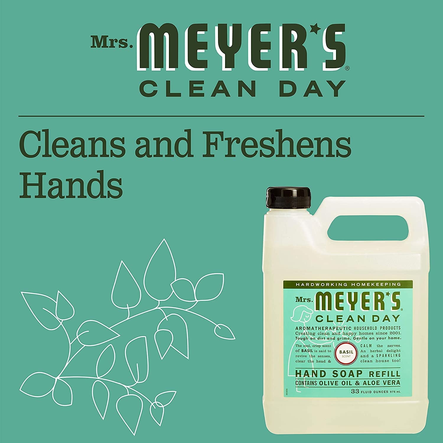 Mrs. Meyer's Clean day Hand Soap Liquid, Basil, 33 fl oz (6 pack) (Bundle)