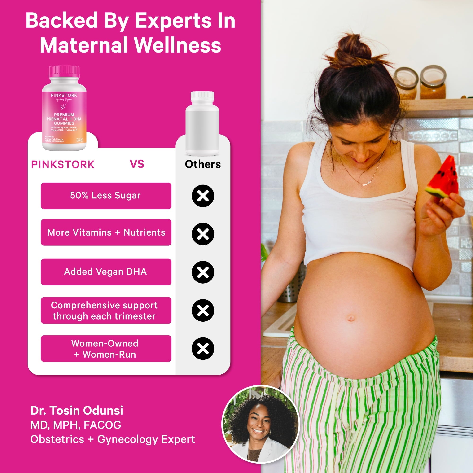 Pink Stork Prenatal Gummy Vitamins with DHA, Folate, and Vitamin D - 60 Vegan Gummies