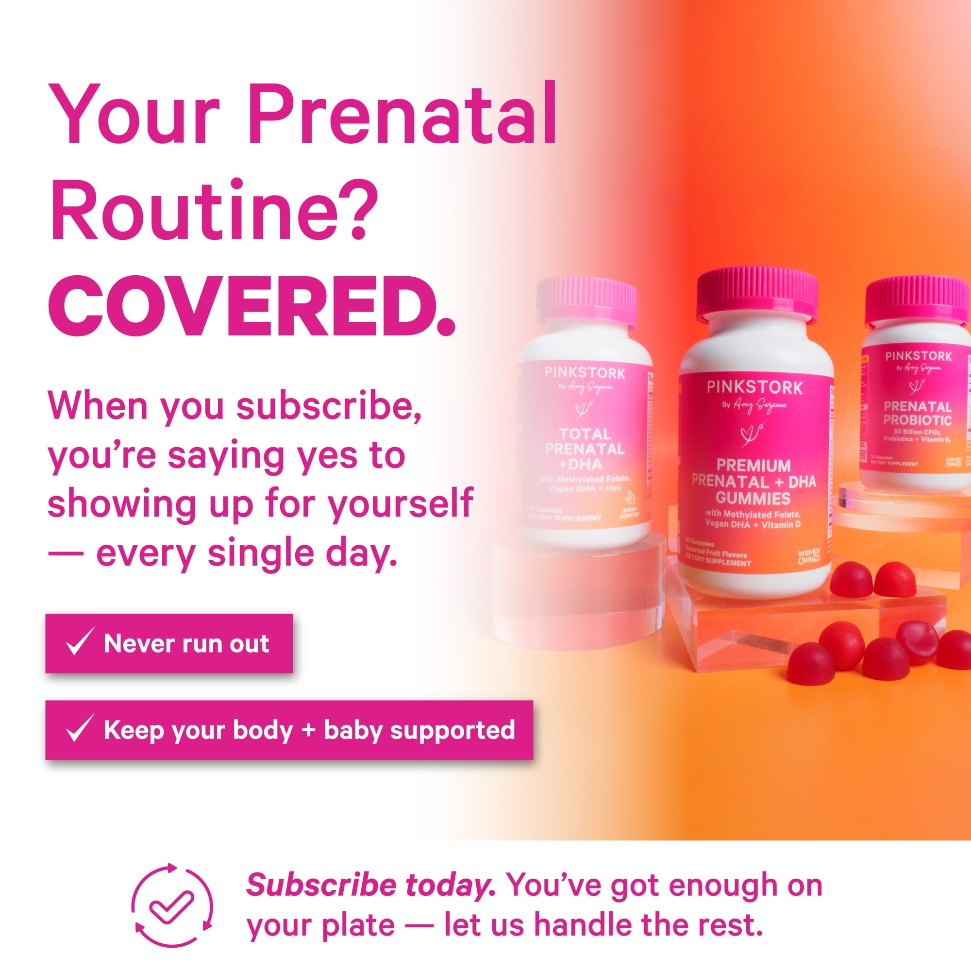 Pink Stork Prenatal Gummy Vitamins with DHA, Folate, and Vitamin D - 60 Vegan Gummies
