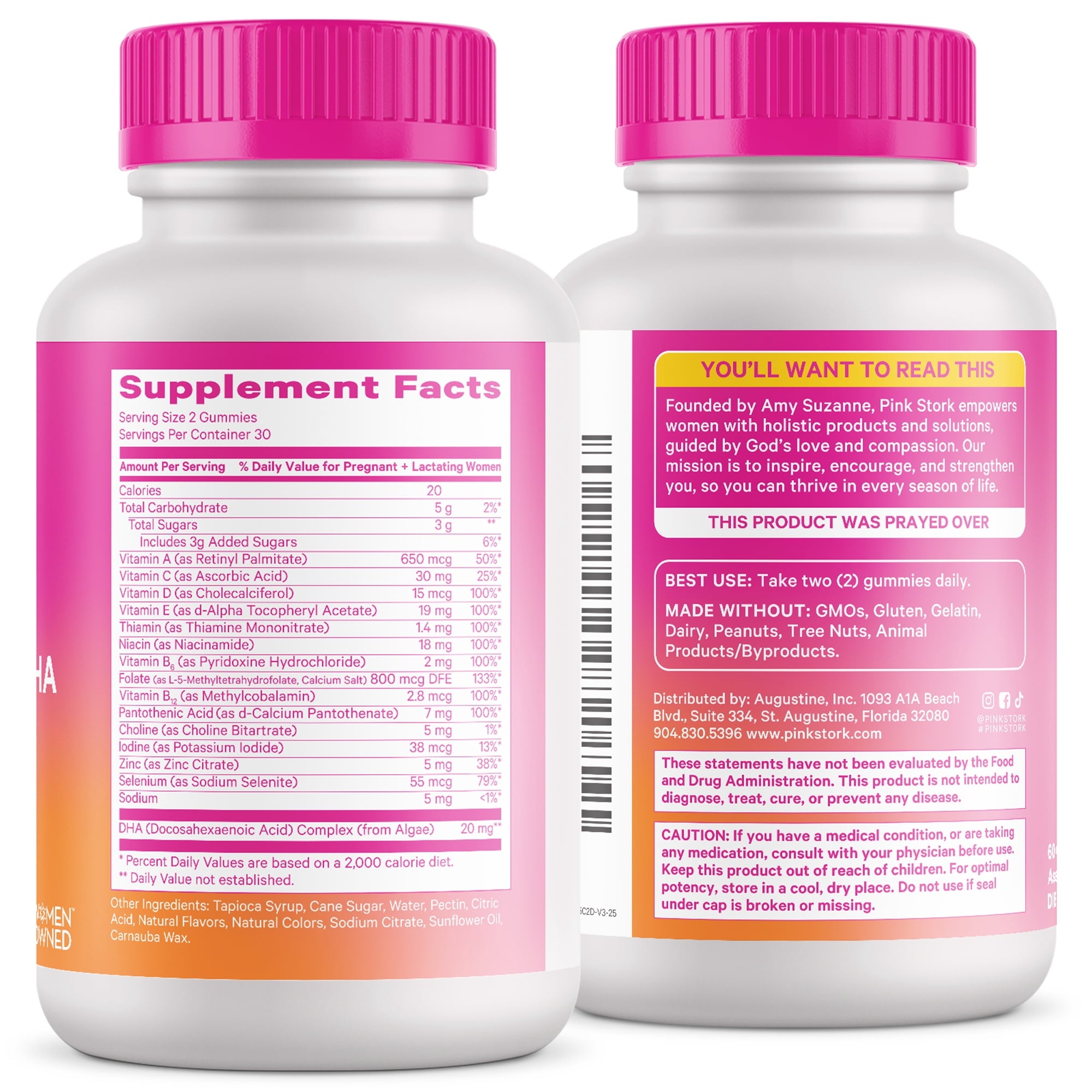 Pink Stork Prenatal Gummy Vitamins with DHA, Folate, and Vitamin D - 60 Vegan Gummies