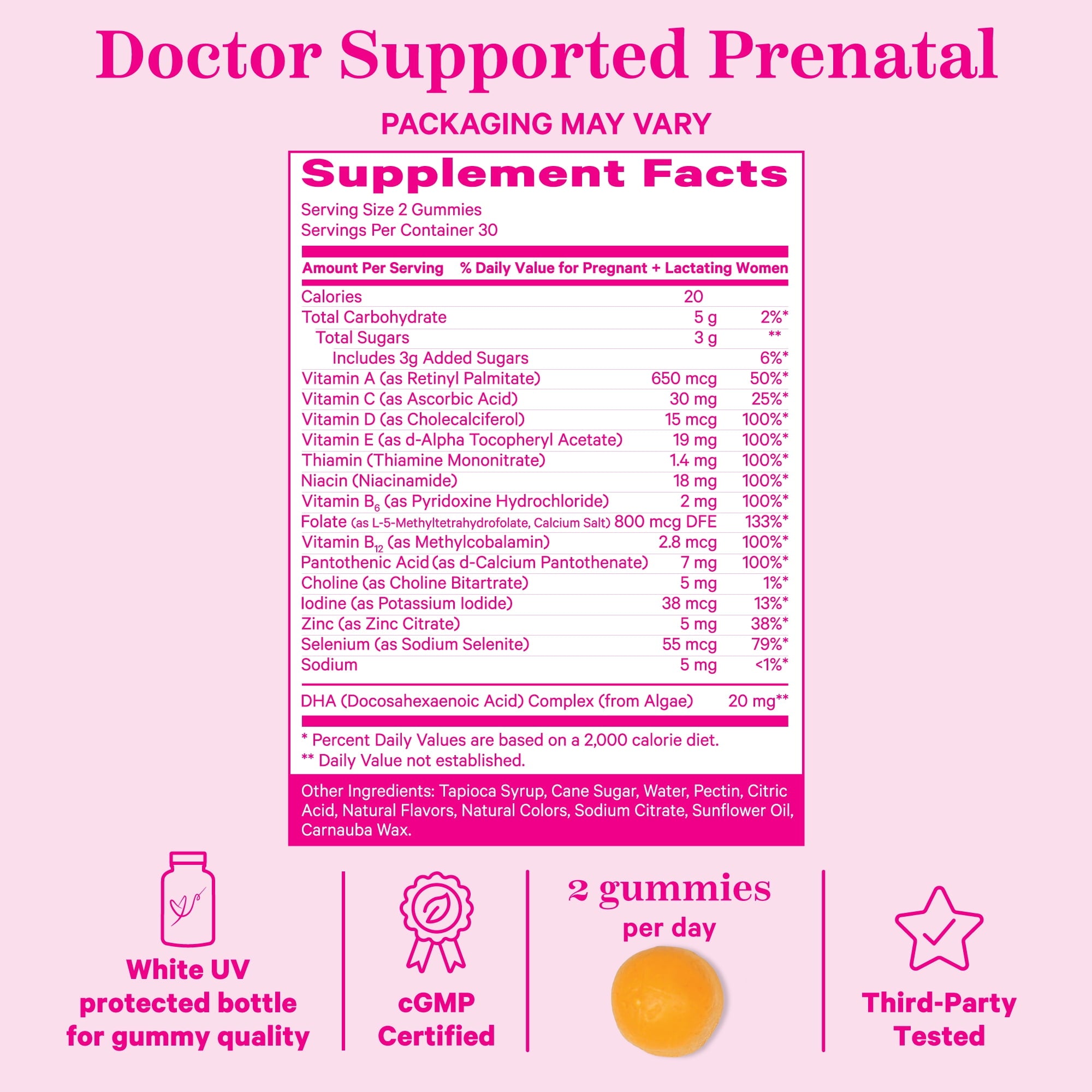Pink Stork Prenatal Gummy Vitamins with DHA, Folate, and Vitamin D - 60 Vegan Gummies