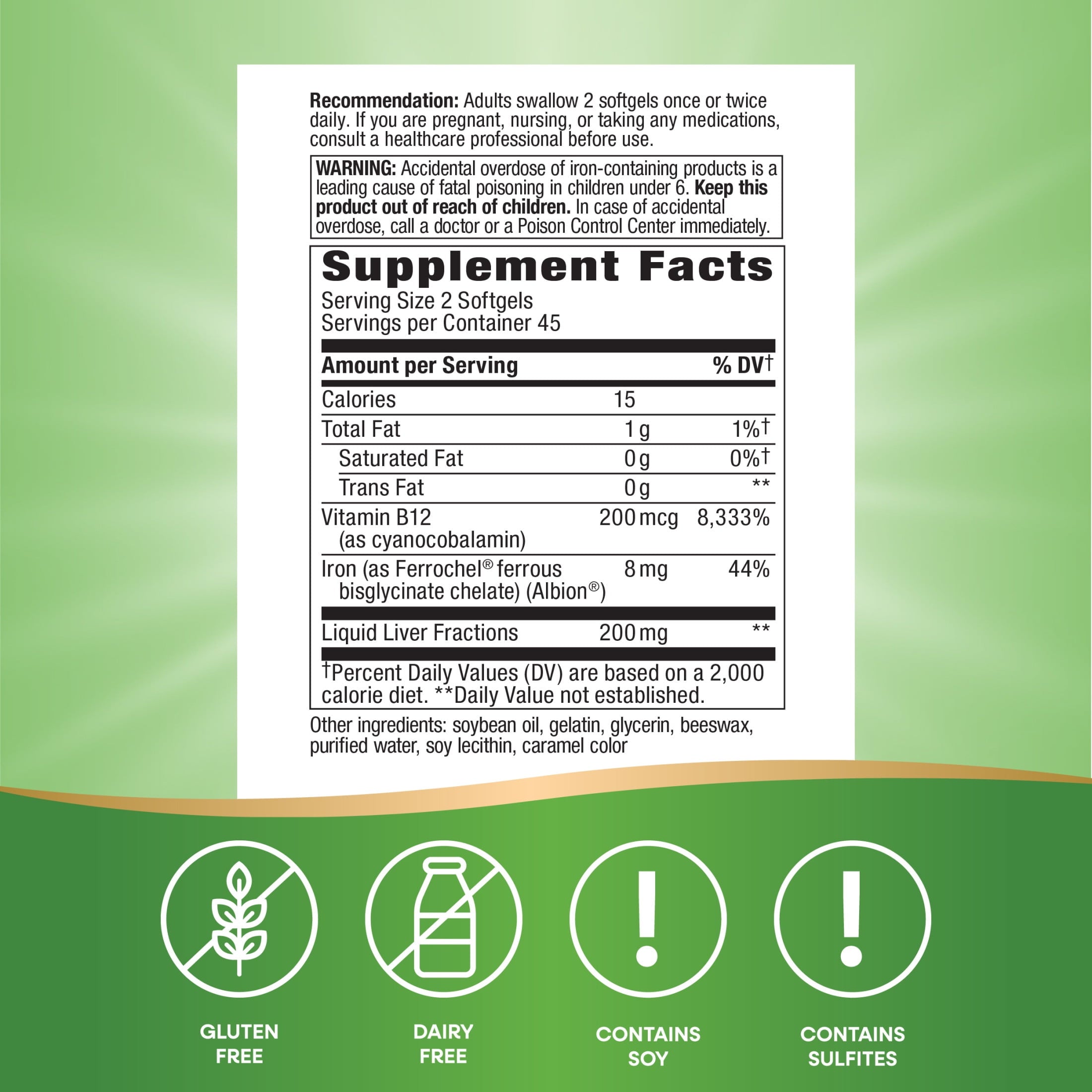 Nature's Way Energizing Iron Softgels, Supports Healthy Red Blood Cells*, Iron  &amp; Vitamin B12, 90ct