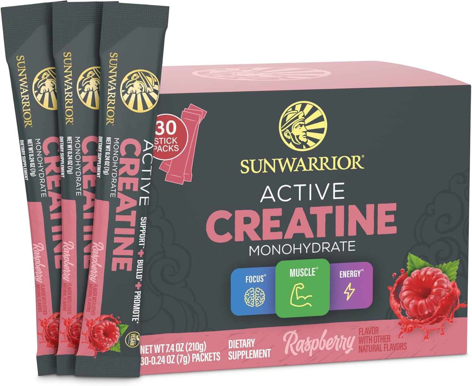 Sunwarrior Micronized Creatine Monohydrate Powder, Vegan Pre Workout Supplement, Lemonade, 30 Servings