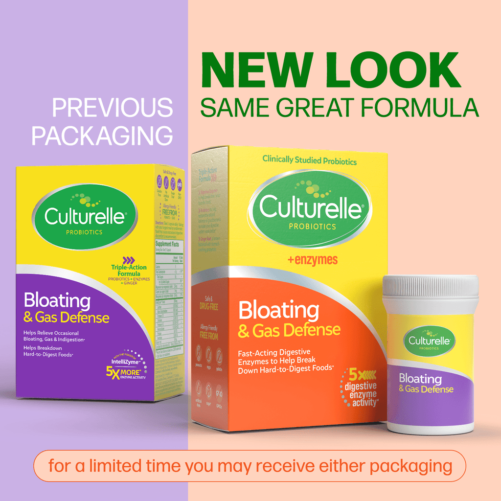 Culturelle Probiotics + Enzymes Bloating and Gas Defense Supplement, Relieves Indigestion for Adults, 30 Count