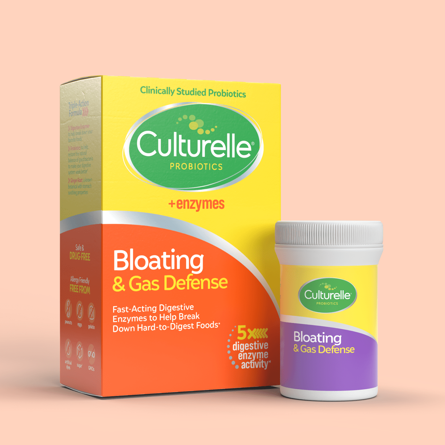 Culturelle Probiotics + Enzymes Bloating and Gas Defense Supplement, Relieves Indigestion for Adults, 30 Count
