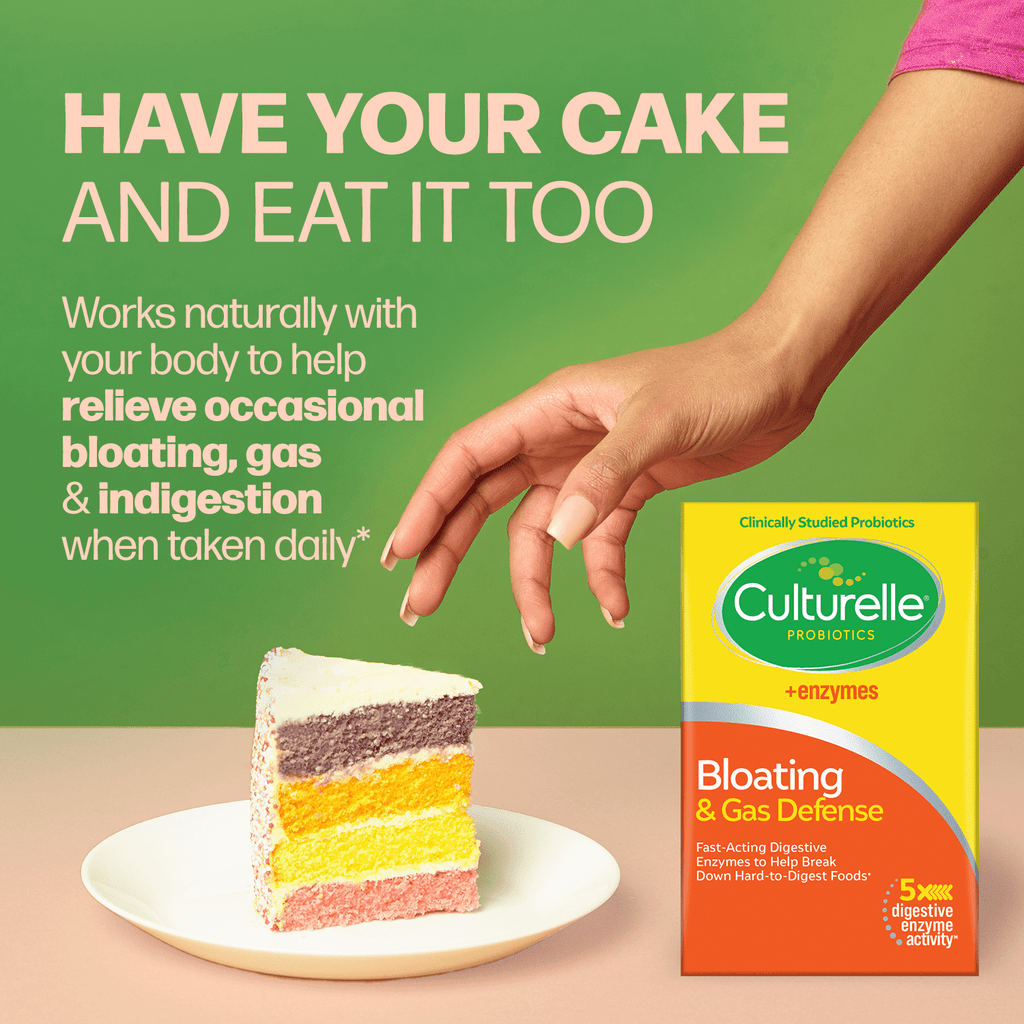 Culturelle Probiotics + Enzymes Bloating and Gas Defense Supplement, Relieves Indigestion for Adults, 30 Count