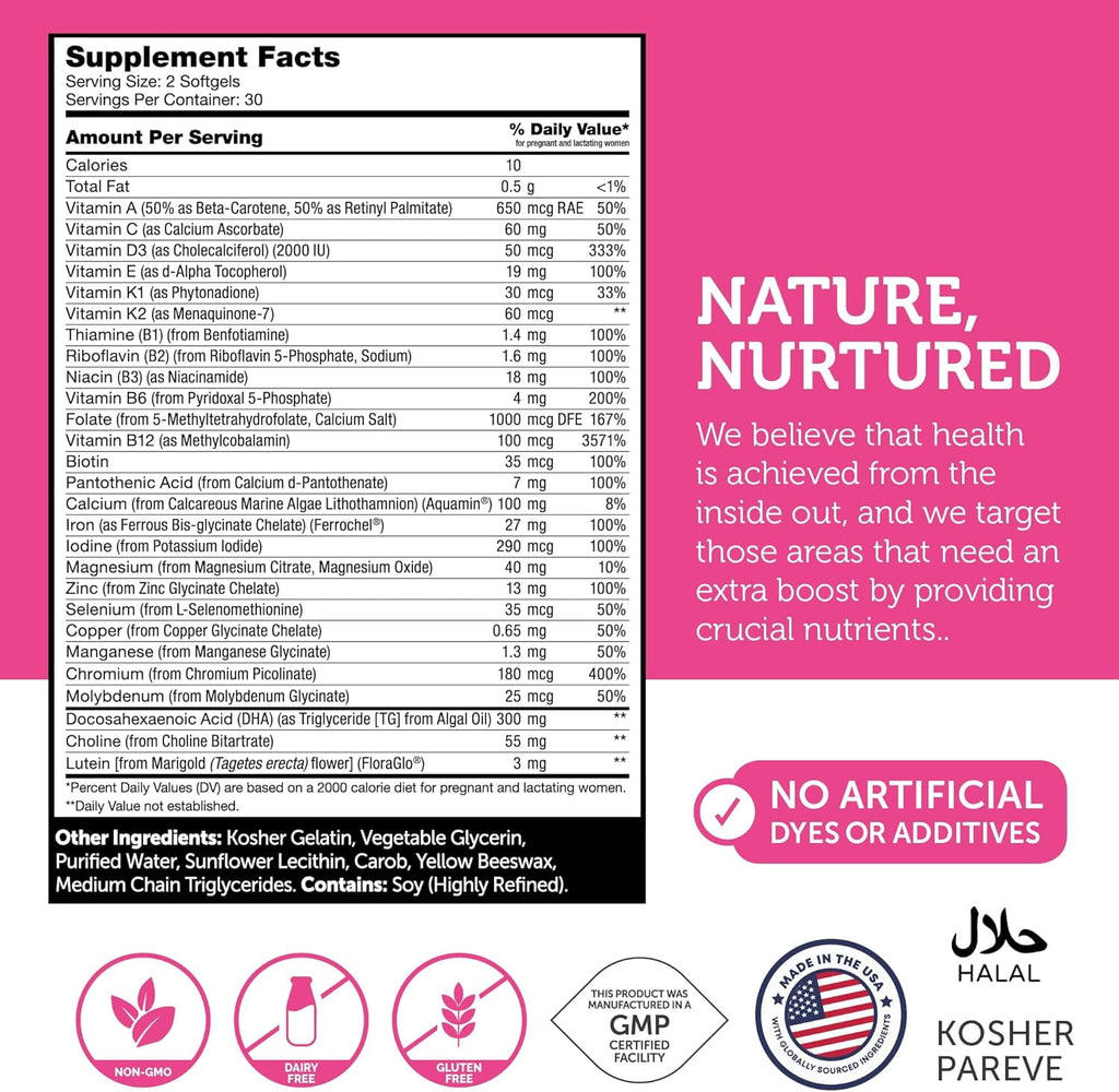 Zahler Prenatal DHA Prenatal Vitamins for Women with DHA &amp; Folate, 60 Unflavored Softgels