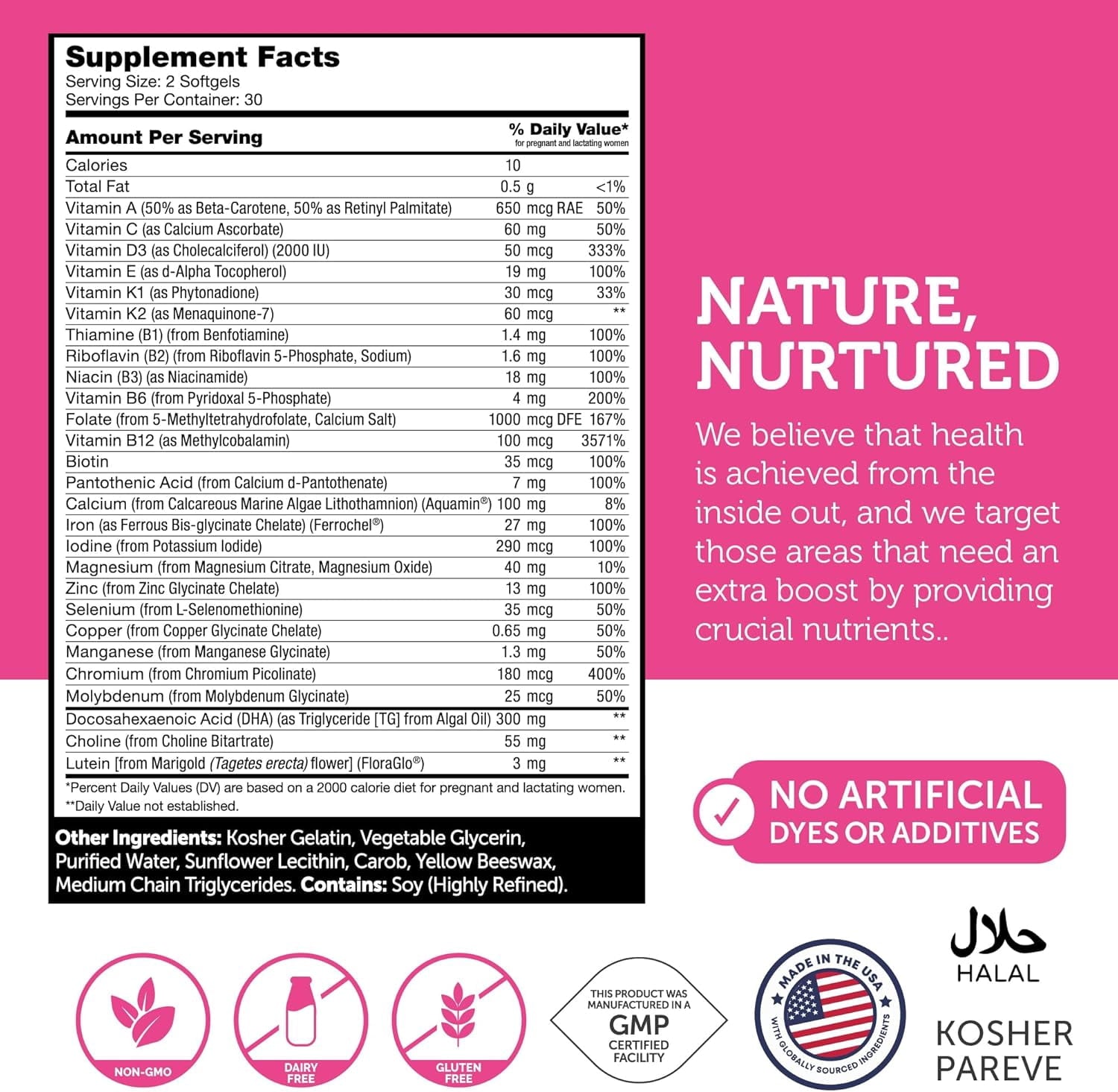 Zahler Prenatal DHA Prenatal Vitamins for Women with DHA &amp; Folate, 60 Unflavored Softgels