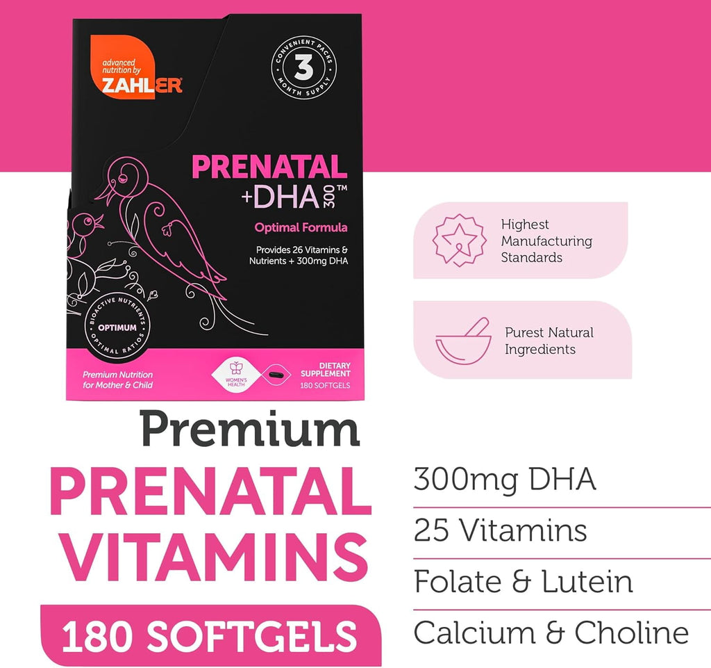 Zahler Prenatal DHA Prenatal Vitamins for Women with DHA &amp; Folate, 60 Unflavored Softgels