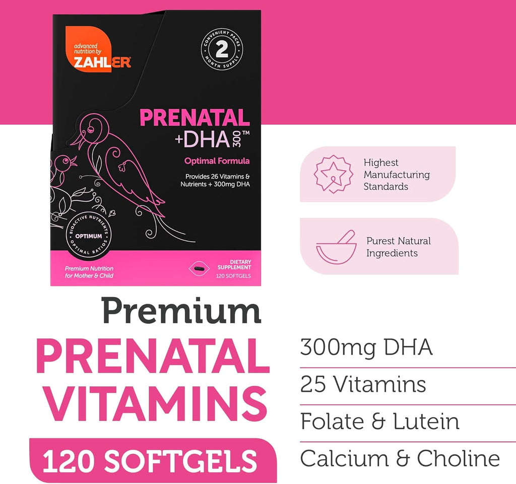 Zahler Prenatal DHA Prenatal Vitamins for Women with DHA &amp; Folate, 60 Unflavored Softgels