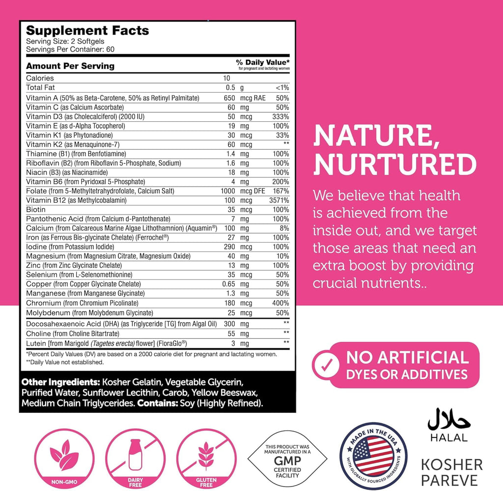 Zahler Prenatal DHA Prenatal Vitamins for Women with DHA &amp; Folate, 60 Unflavored Softgels