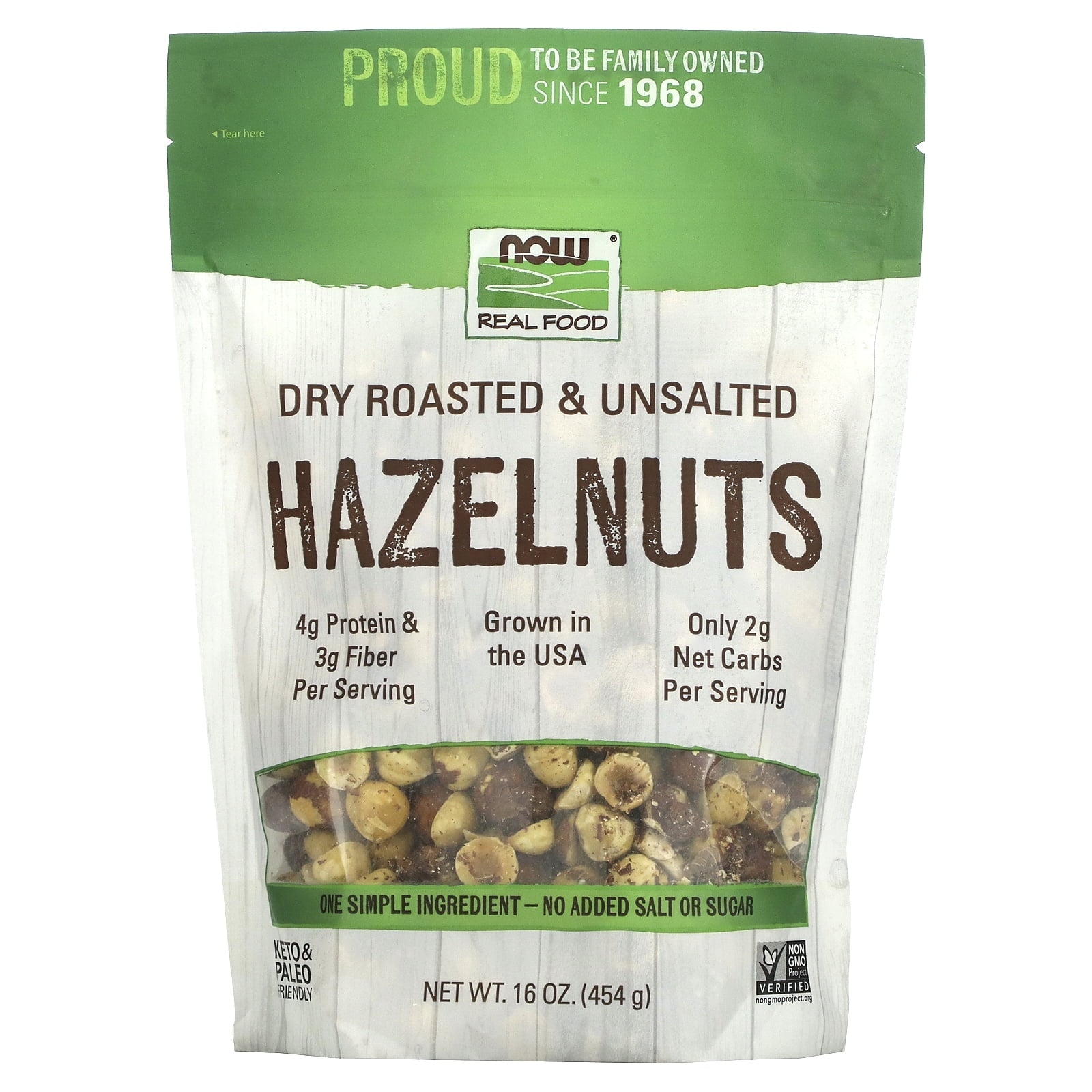 Now Foods Dry Roasted &amp; Unsalted Hazelnuts 16 oz Bag