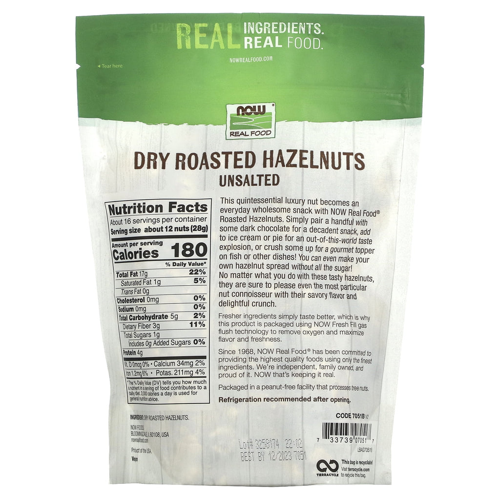 Now Foods Dry Roasted &amp; Unsalted Hazelnuts 16 oz Bag