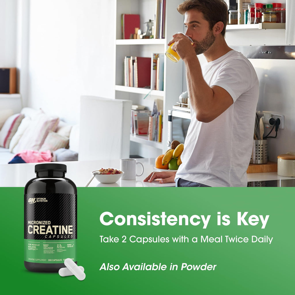Optimum Nutrition Micronized Creatine Monohydrate Capsules, Keto Friendly, 2500mg, 300 Capsules (Packaging May Vary)