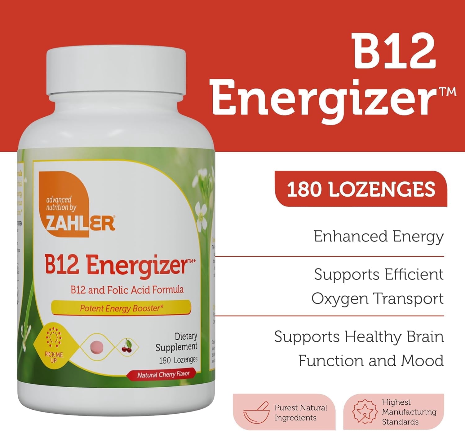 Zahler B12 Energizer 5000 MCG Natural Cherry Flavor, Certified Kosher, Vitamin B12, 180 Lozenges – B12 Vitamins, Potent Energy Supplement