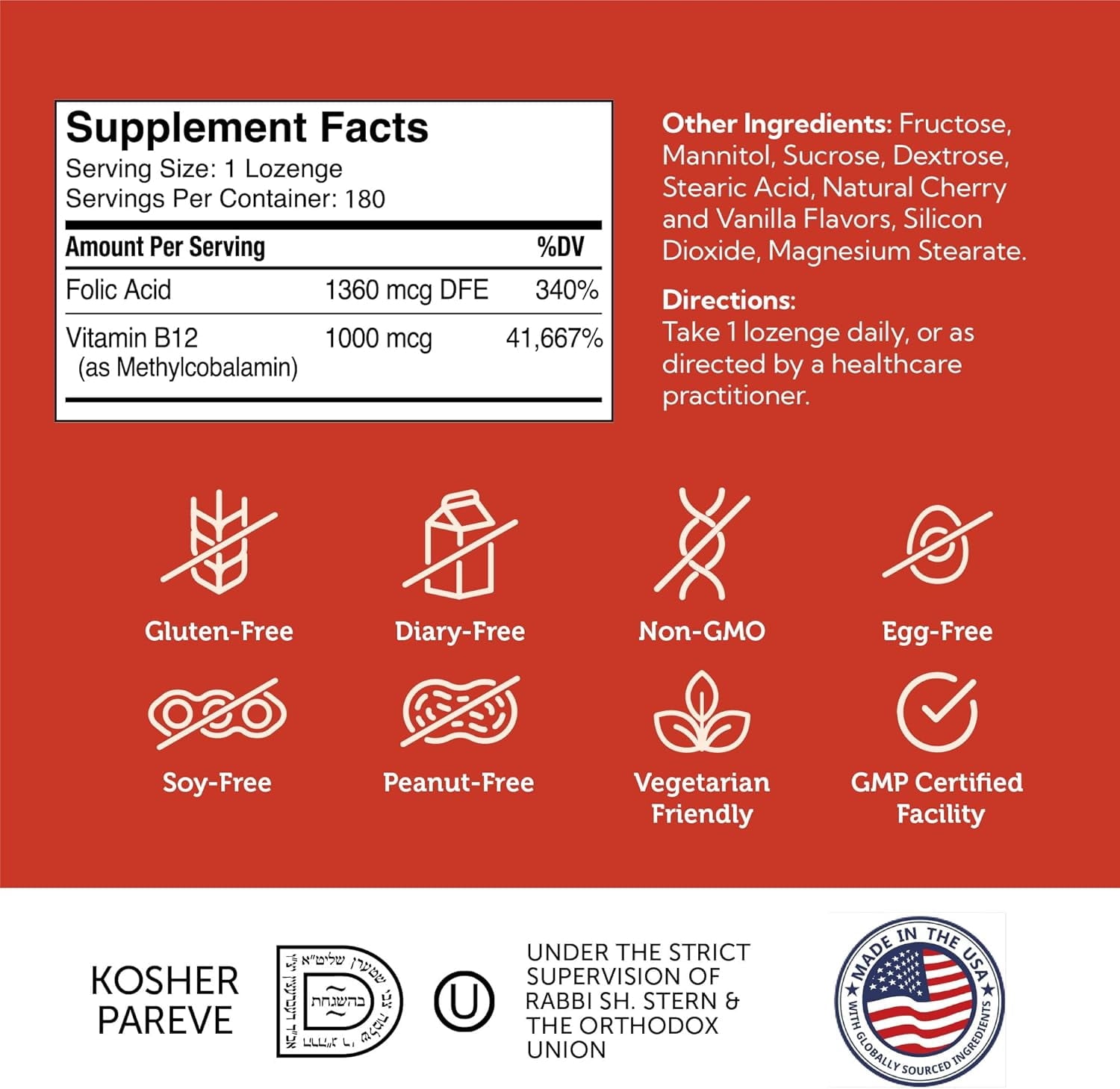 Zahler B12 Energizer 5000 MCG Natural Cherry Flavor, Certified Kosher, Vitamin B12, 180 Lozenges – B12 Vitamins, Potent Energy Supplement