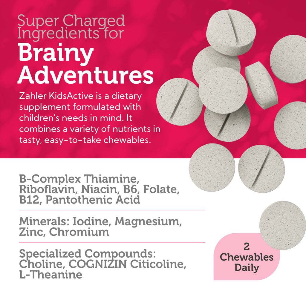 Zahler KidsActive Focus Gummies for Kids, Chewable Fruit Punch Tablets, Kids Focus Gummies &amp; Focus Supplement, 60 Count