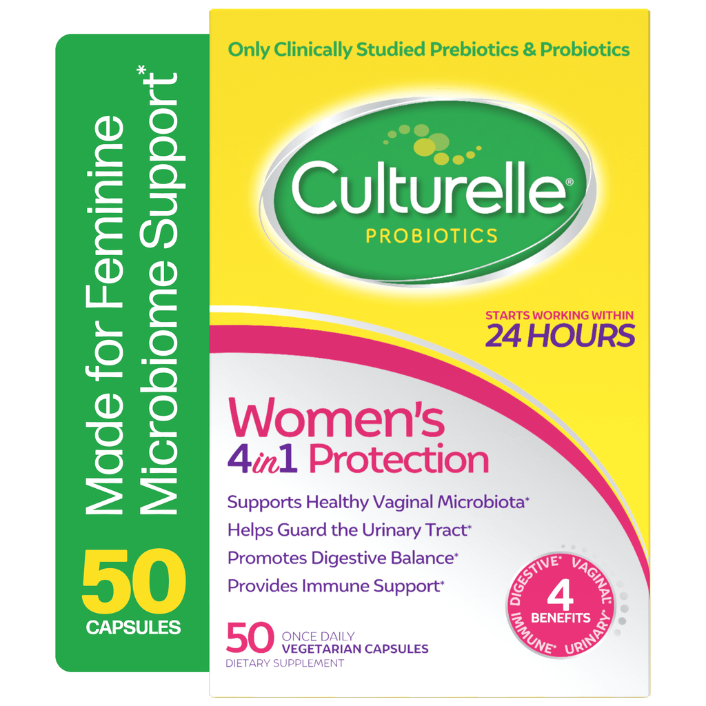 Culturelle Probiotics Women's 4-in-1 Protection Daily Supplement, Made with Prebiotics to Support Vaginal, Digestive, Urinary &amp; Immune Health, 30 Count